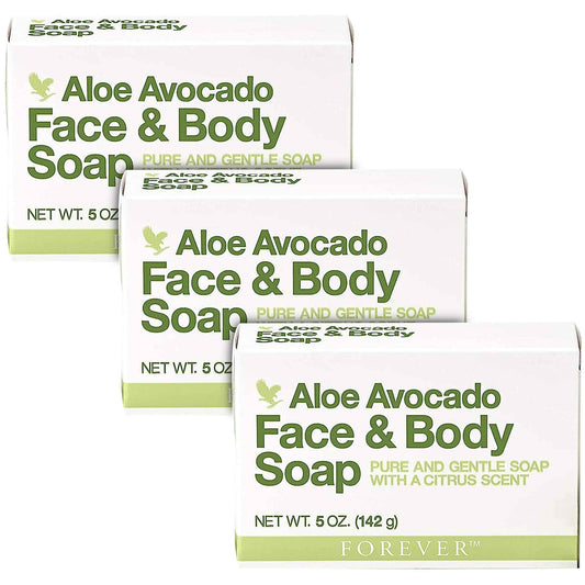 Forever Living - Aloe Avocado Face and Body Soap - Gentle Cleansing with Fresh Citrus Scent and Moisturizing - Pack of 3