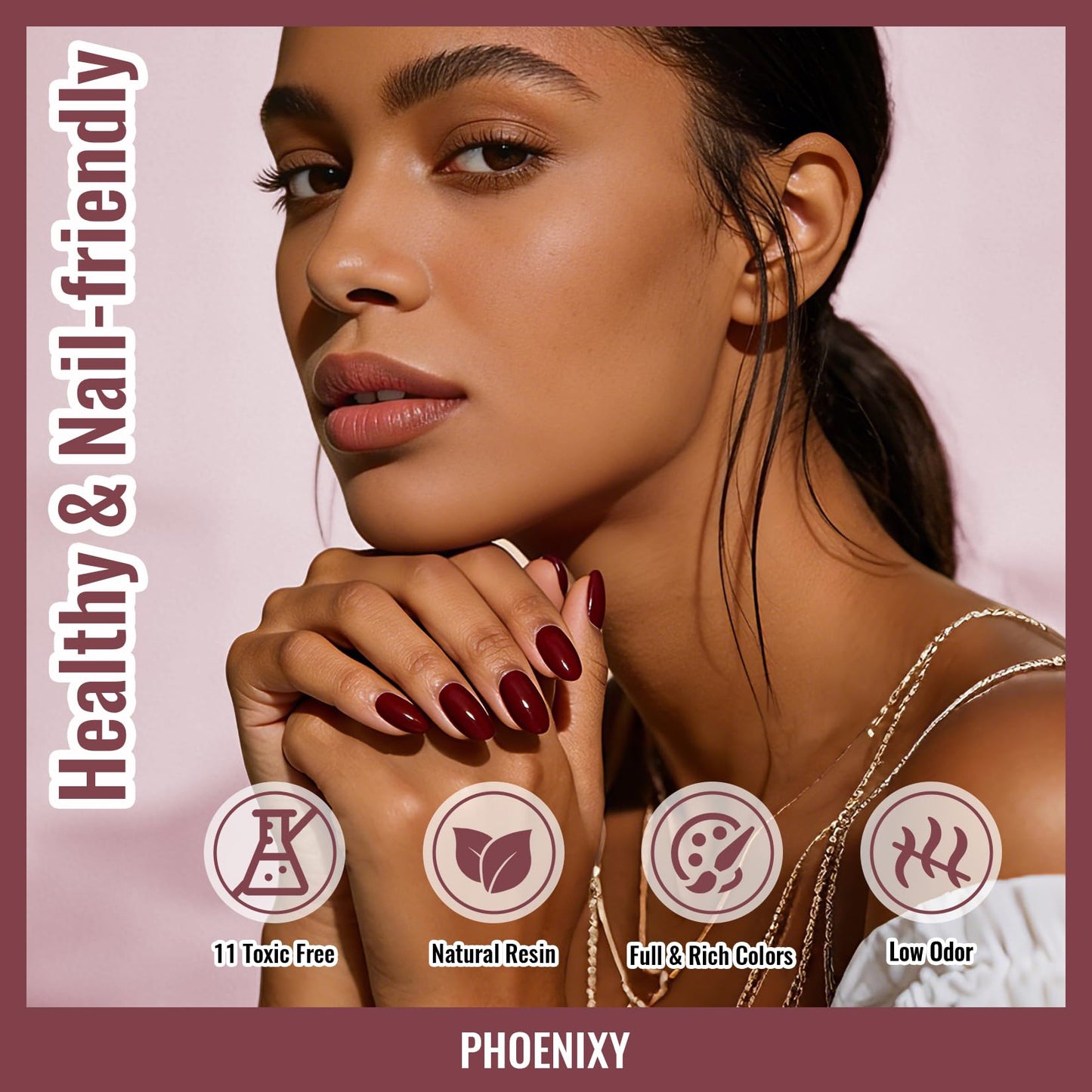 phoenixy 24Pcs Gel Nail Polish Set, 20 Colors Purple Red Burgundy Brown Dark Gel Polish with Base & Glossy, Matte, Glitter Top Coat Soak off Gel Polish Kit Gifts for Women Girls Nail Salon at Home