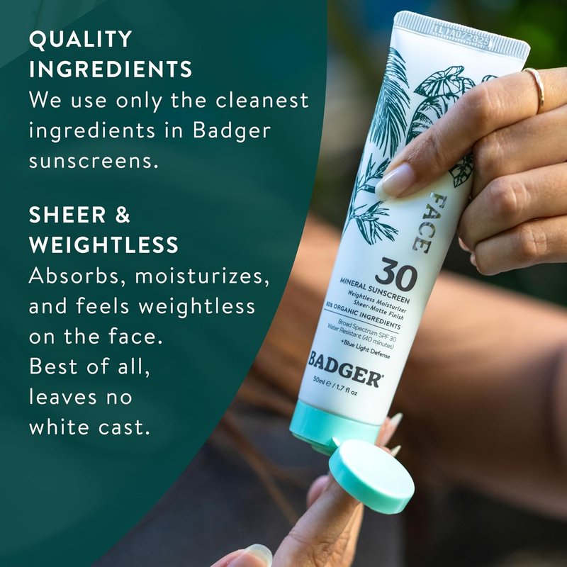 Zinc Oxide Face Sunscreen SPF 30 - Lightweight Mineral Formula | Matte Finish, No White Cast, Vegan, 1.7 fl oz
