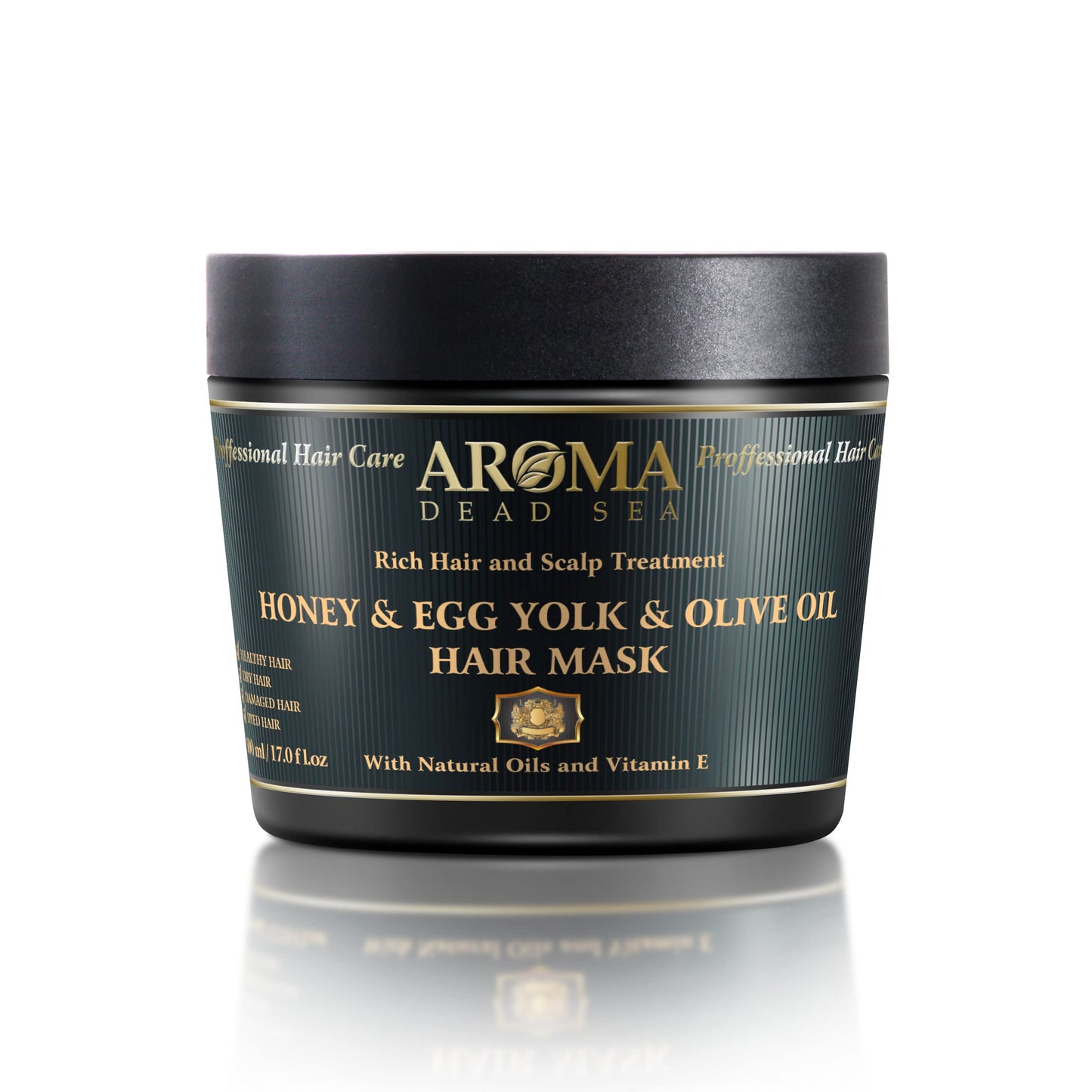 AROMA DEAD SEA Honey Egg Yolk & Olive Oil Hair Mask - Ultimate Dry & Damaged Hair Rescue, Intensive Conditioning Treatment Revives, Strengthens & Restores Softness, Shine & Elasticity / 16.9 fl.oz