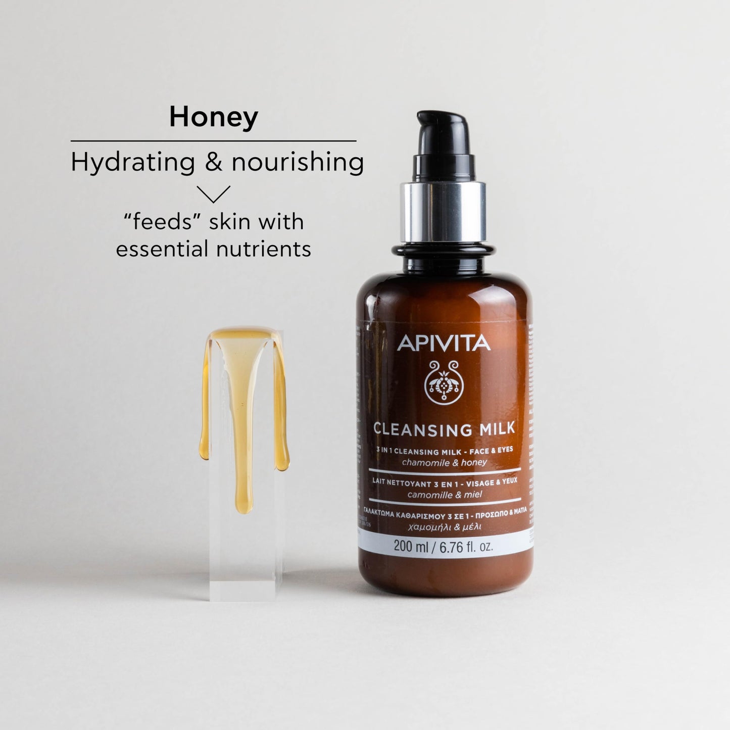 Apivita Cleansing Milk | Hydrating & Smoothing 3-in-1 Cleansing Milk Face & Eye Cleanser + Makeup Remover with Chamomile & Honey, 200 mL / 6.67 oz