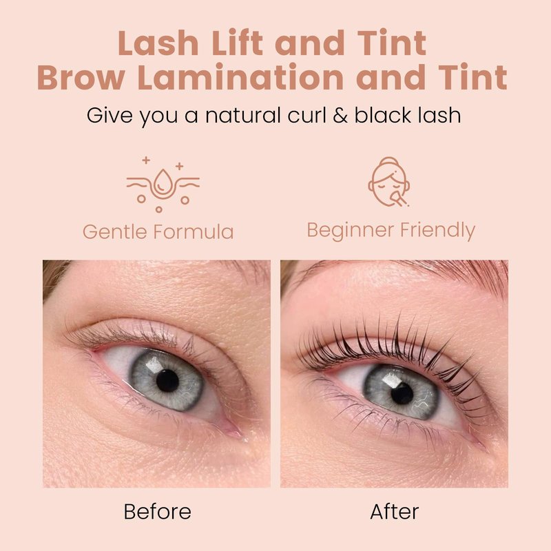 Libeauty Airless Pump Lash Lift and Black Color Kit, 4-in-1 Brow Lamination Kit with Lash Lift Ribbon, Eyelash Perm DIY Kit, Natural Black Color Gentle Formula with Salon Grade for Home Use