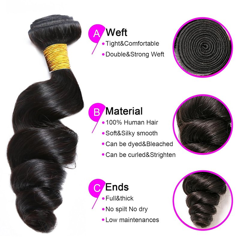 Loose Wave Human Hair Bundle - 20 Inch 100% Unprocessed Brazilian Virgin Hair Extensions | Natural Color for Black Women