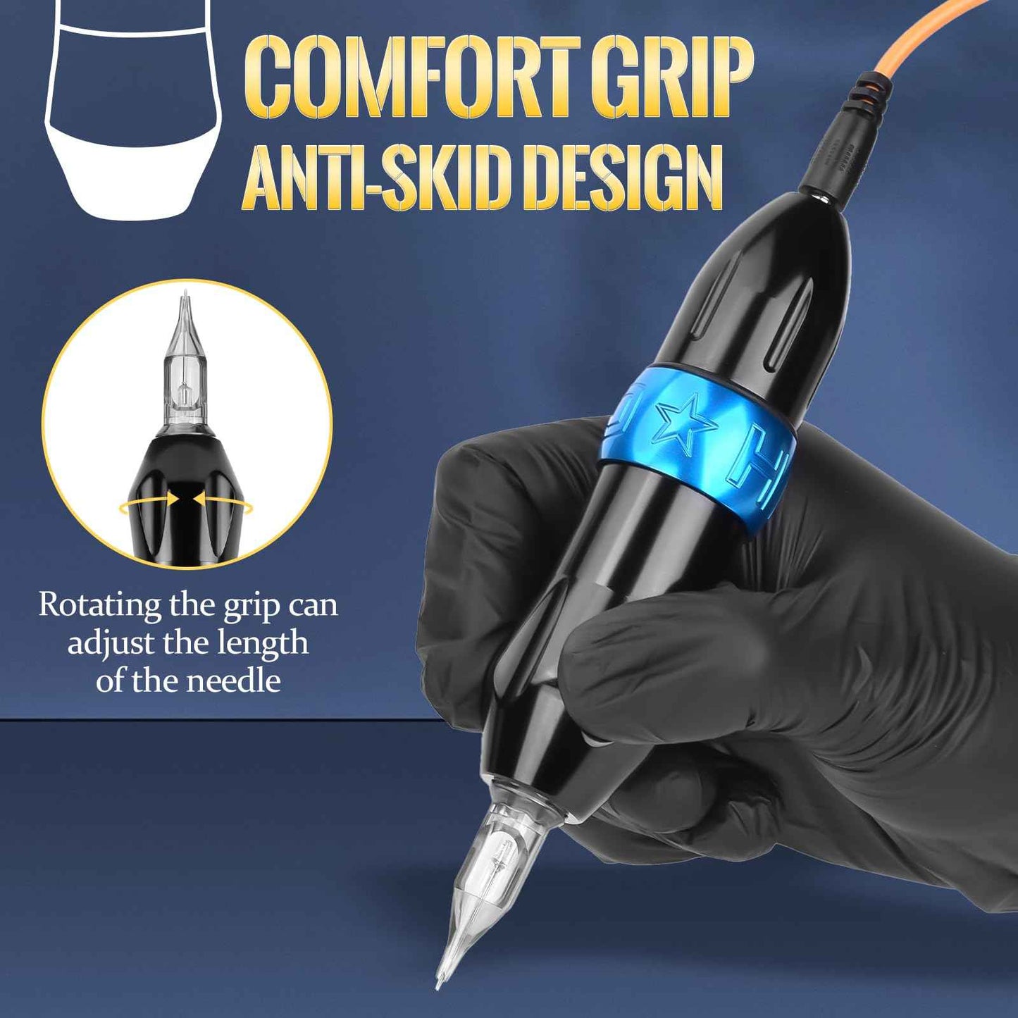 Rotary Tattoo Pen Machine, ATOMUS Tattoo Short Pen Style Cartridge Machine Gun Liner Shader with DC Cord 9000r/m Coreless Motor Aluminum Alloy Frame Tattoo Machine (Blue)