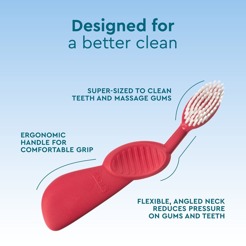 RADIUS Flex Brush with Soft Bristles Toothbrush BPA Free & ADA Accepted Designed to Improve Gum Health & Reduce Issues - Left Hand - Purple/Watermelon/Mint - Pack of 3