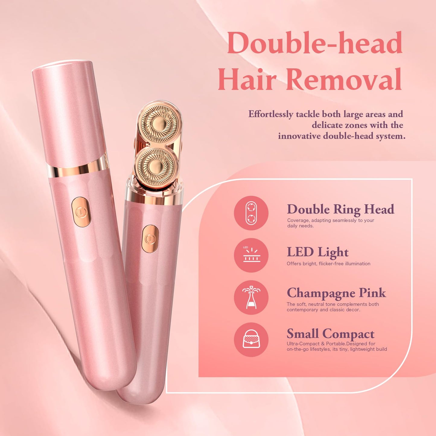 Epilator,2 in 1Epilator for Women Rechargeable,Womens Electric Shaver with LED Light,Hair Removal for Women Legs/Face/Bikini/Arms,Smooth Epilator Trimmer Travel Kit Set,Hair Removal Area Upgrade