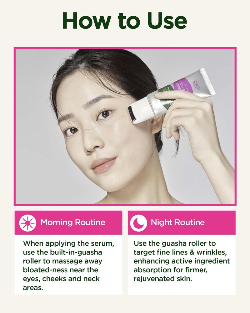 CKD Retino Collagen Guasha Serum with Stainless Steel Roller, Lifting & Firming Face Serum for Wrinkle Care, Collagen Boosting Hydrating Anti-Aging for Radiant Skin, Korean Skincare, 1.35 fl oz