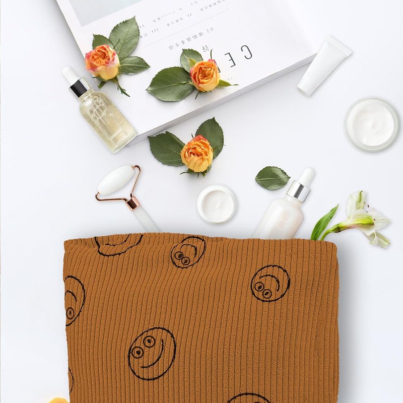 Corduroy Cosmetic Bag Set - 4 Pcs Aesthetic Toiletry Organizer | Small Drawstring Makeup Pouch
