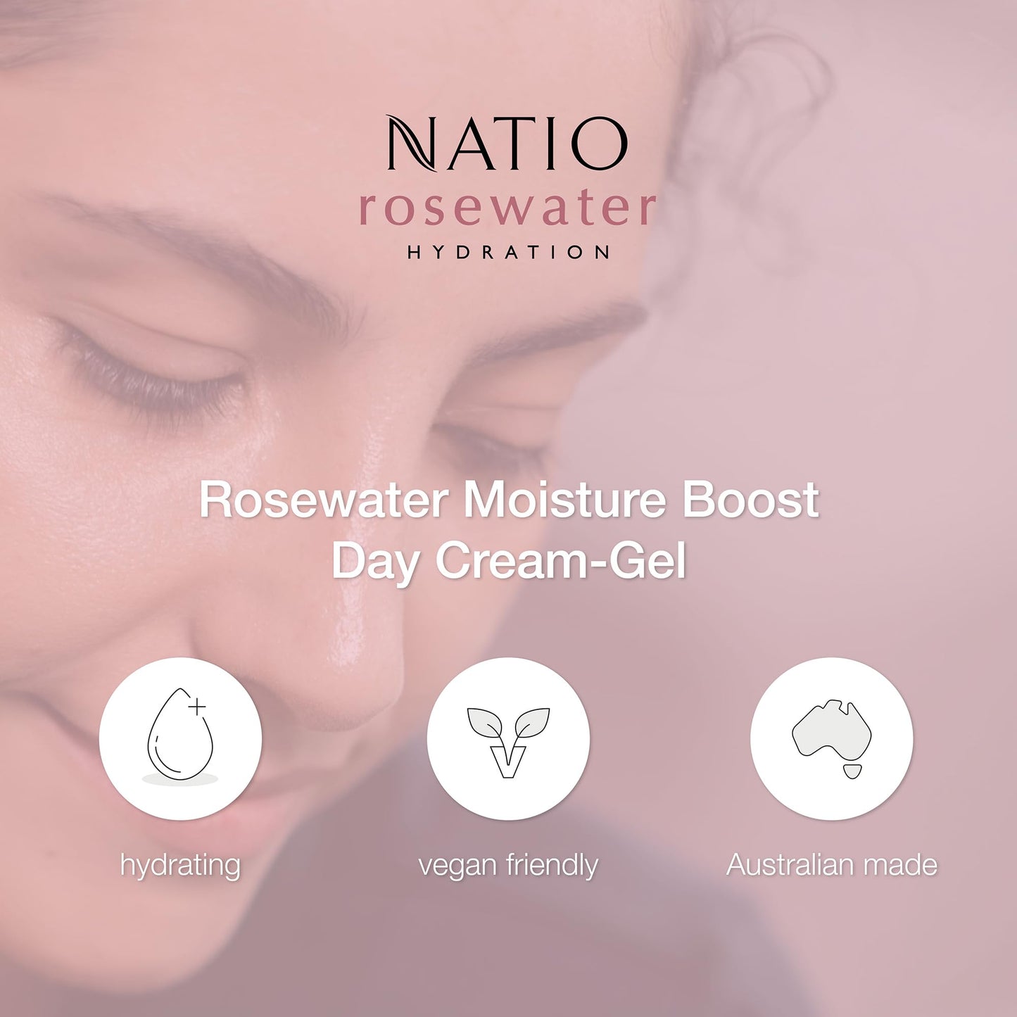 Natio Australia Rosewater Hydration Moisture Boost Day Cream-Gel, 2.5 oz - Face Cream with Shea Butter - Face Moisturizer for All Skin Types (Pack of 2)