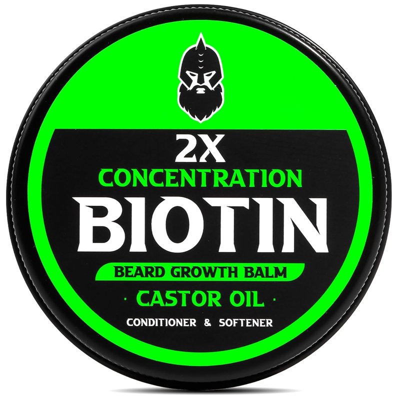 Beard Balm for Growth & Softening - 2X Thickening Biotin with Castor, Argan & Jojoba Oils | 2 Ounce, Vanilla, Cedar, Orange