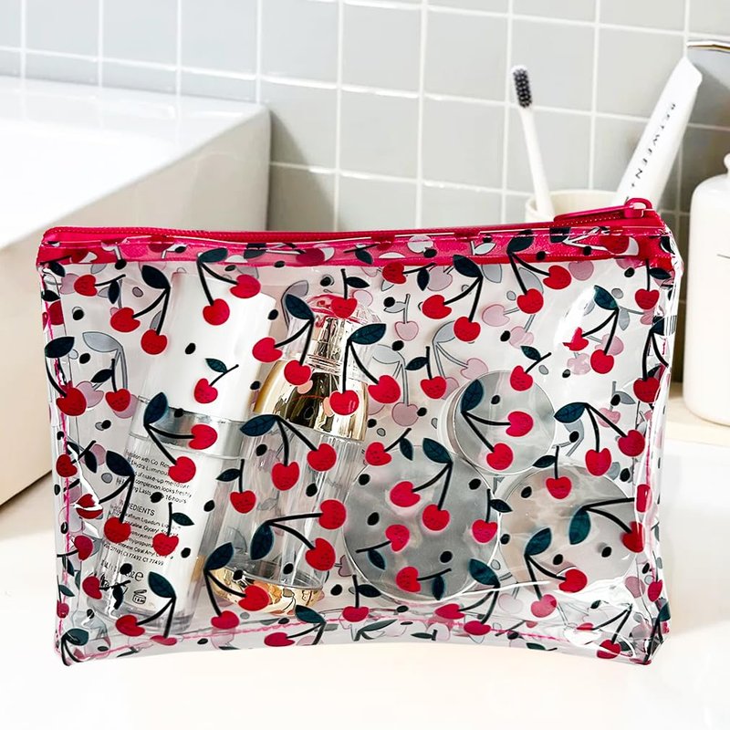 TotePrint 6PCS Patterned Zipper Pouch with Cherry Print, Portable Mini Coin Purse, Clear Bag, Small Storage Bag Measuring 8.27 x 5.9 inches (Cherry printing-6pcs)