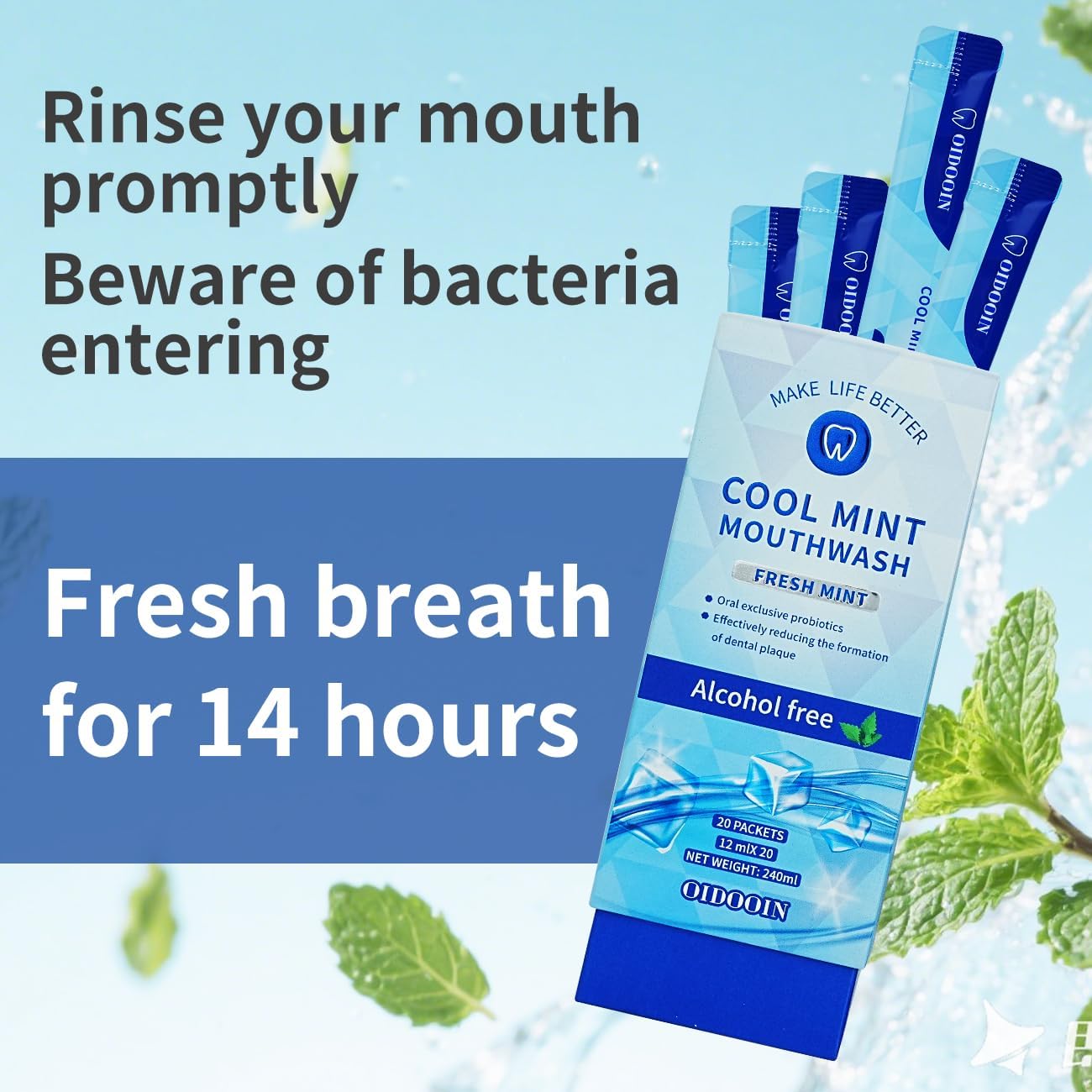 Travel Size Mouthwash - Alcohol-Free Probiotic Strips for Fresh Breath | 40 Strips, 0.41 Fl Oz Each