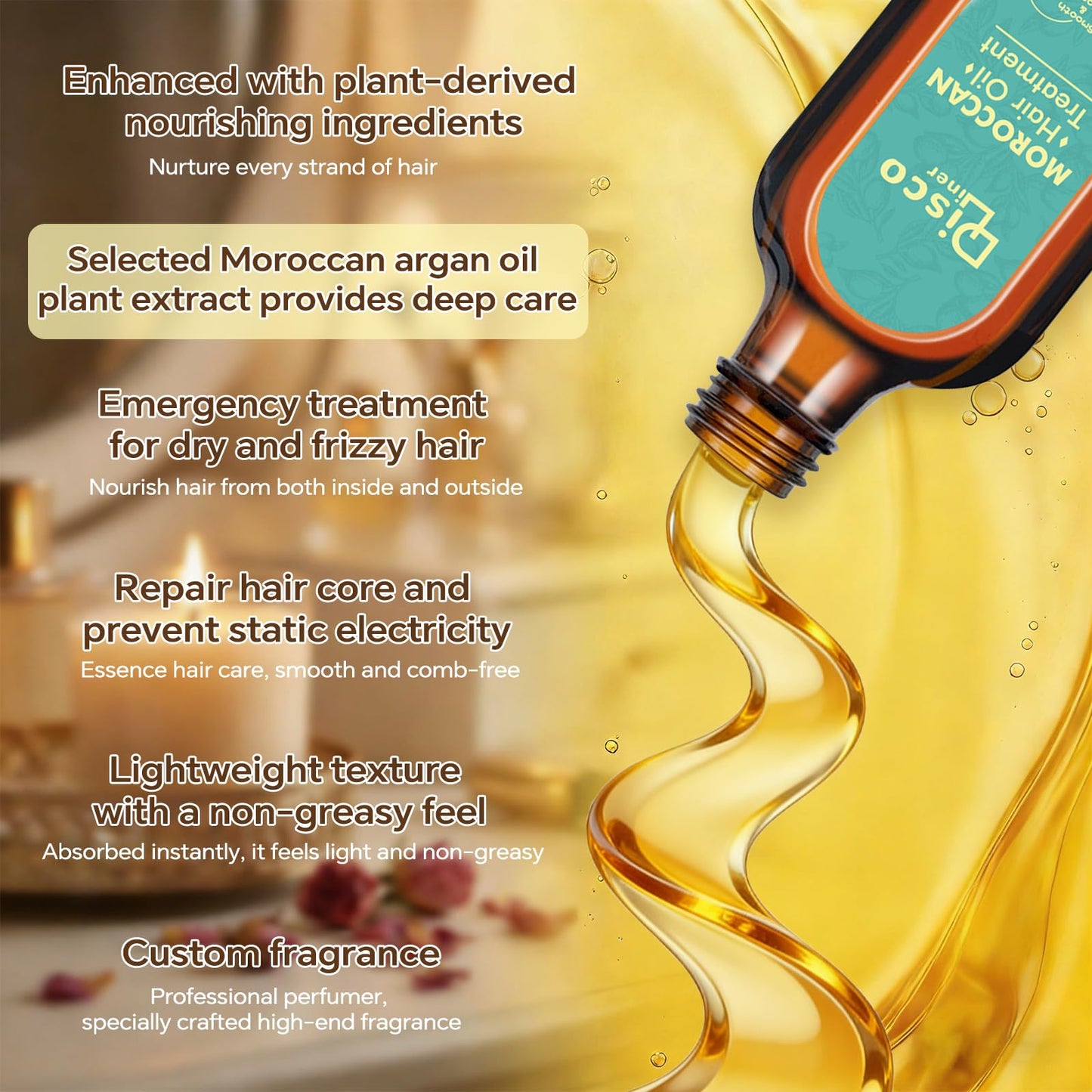 Discoliner Luxury Moroccan Hair Oil for Dry, Frizzy Hair & Split Ends, Hair Oil Treatment for Shine, Hydration & Repair (1, 100, Milliliters)