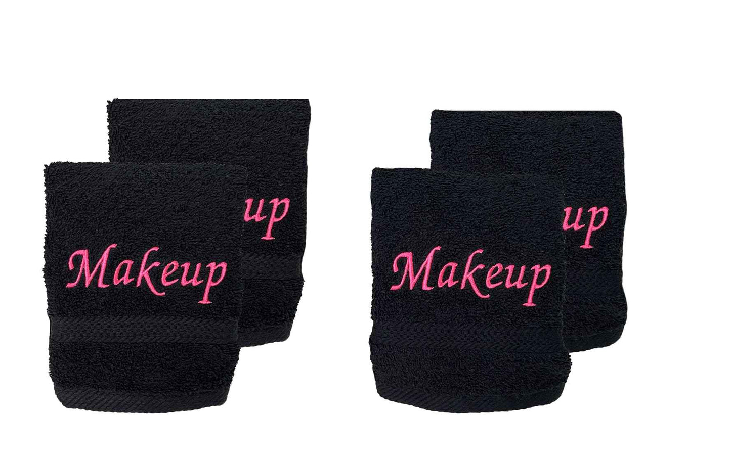 Liberty21 Makeup Embroidered Towel Set for face. 100% Soft Cotton. Facial Makeup Remover Washcloths. Reusable Face Towel Set of Four. (Black & Pink Embroidery)