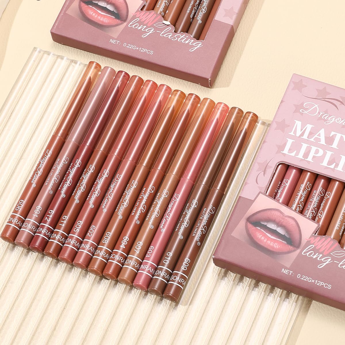 Baorder 12PCS Pink Creamy Matte Lip Liner Pencil Set for Women