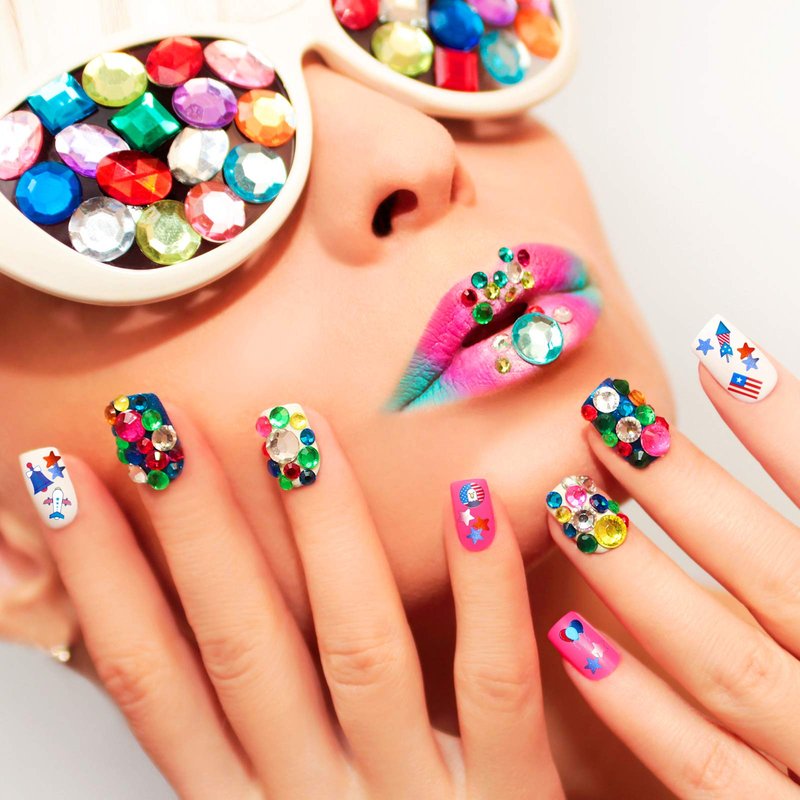 Maitys 12 Sheets 4th of July Nail Stickers with 12 Boxes Sequins 250th Anniversary Independence Day Decals 3D Self-Adhesive Patriotic Flag Nail Stickers for Women Manicure Supplies for Women Girls