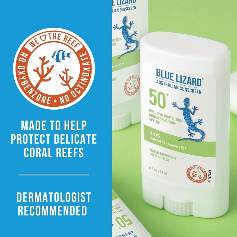 Blue Lizard Mineral Sunscreen Stick - SPF 50+ Zinc Oxide | Water Resistant, Fragrance Free, Kids, 0.5 oz (Pack of 2)