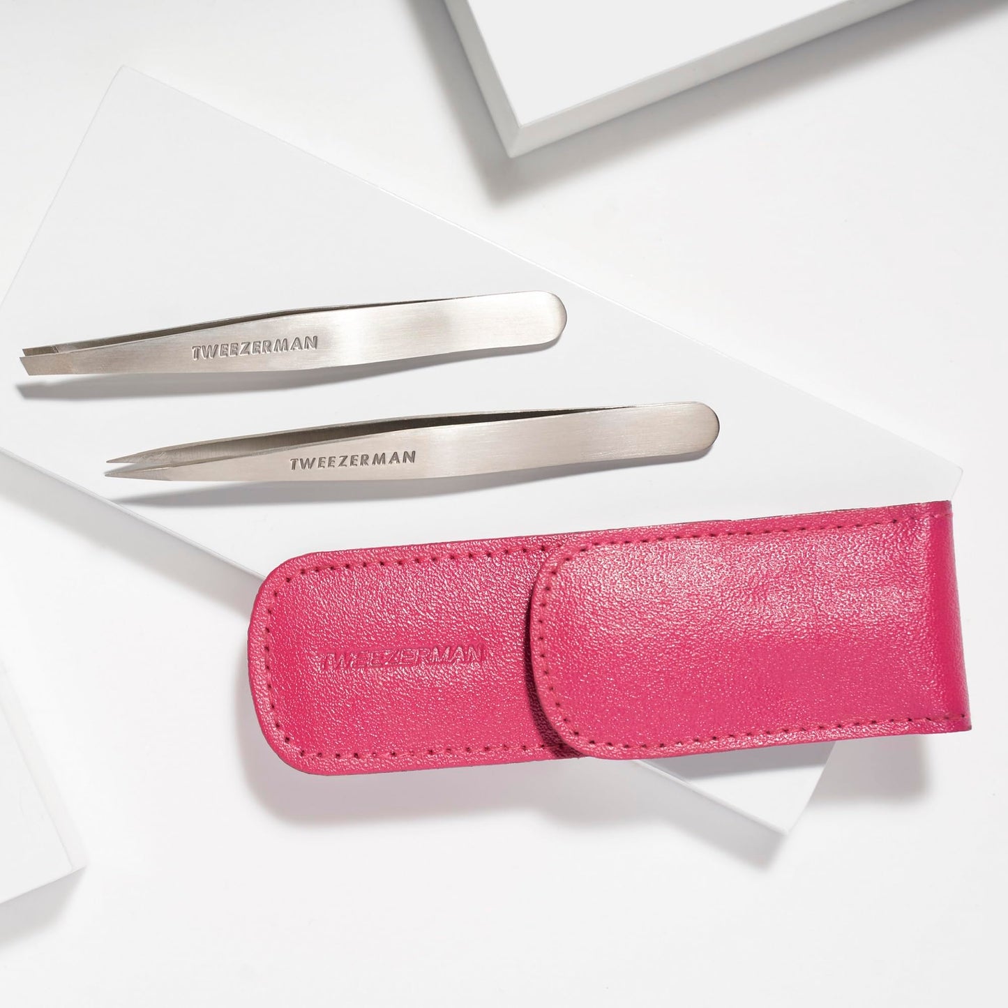 Tweezerman Petite Tweeze Set for Eyebrows with Travel Case Pink Case