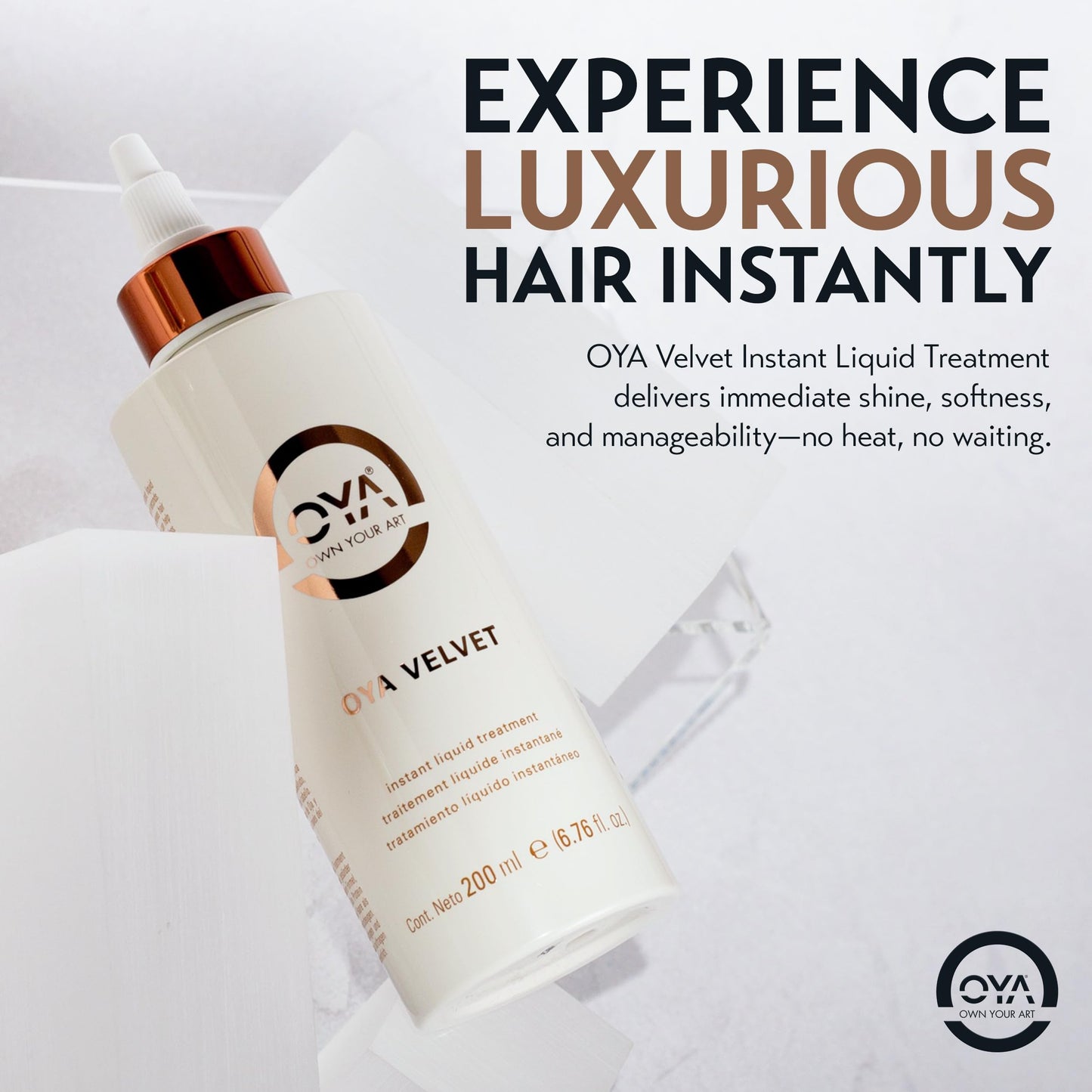 OYA - Velvet Instant Hair Conditioner for Women - Deep Hydrating Treatment for Dry, Damaged, Curly, Color Treated Hair - Moisturizing Keratin Repair for Healthy, Soft, Smooth Hair - 6.76 fl oz