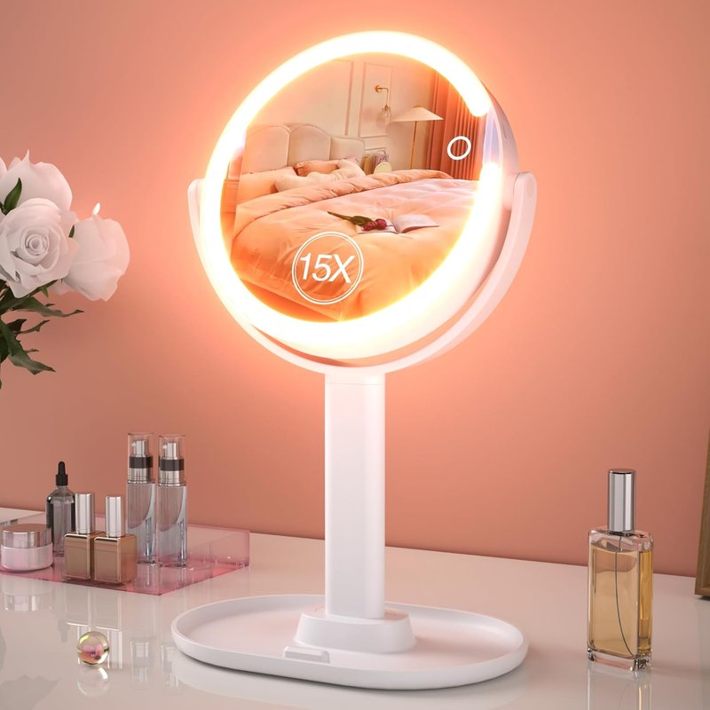 15X Magnifying Makeup Mirror with Lights - Double-Sided 360° Rotation, Rechargeable, Adjustable Brightness for Vanity & Bedroom