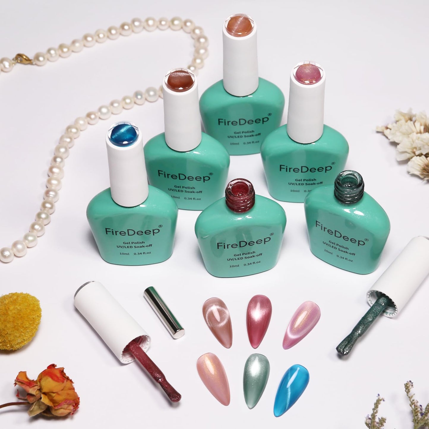 Firedeep 10ml Hema-Free Cat Eye Gel Nail Polish Set with Magnet 6 Colors Pink Green and Blue Magnetic Nail Polish DIY at Home Salon Art Gift for Women