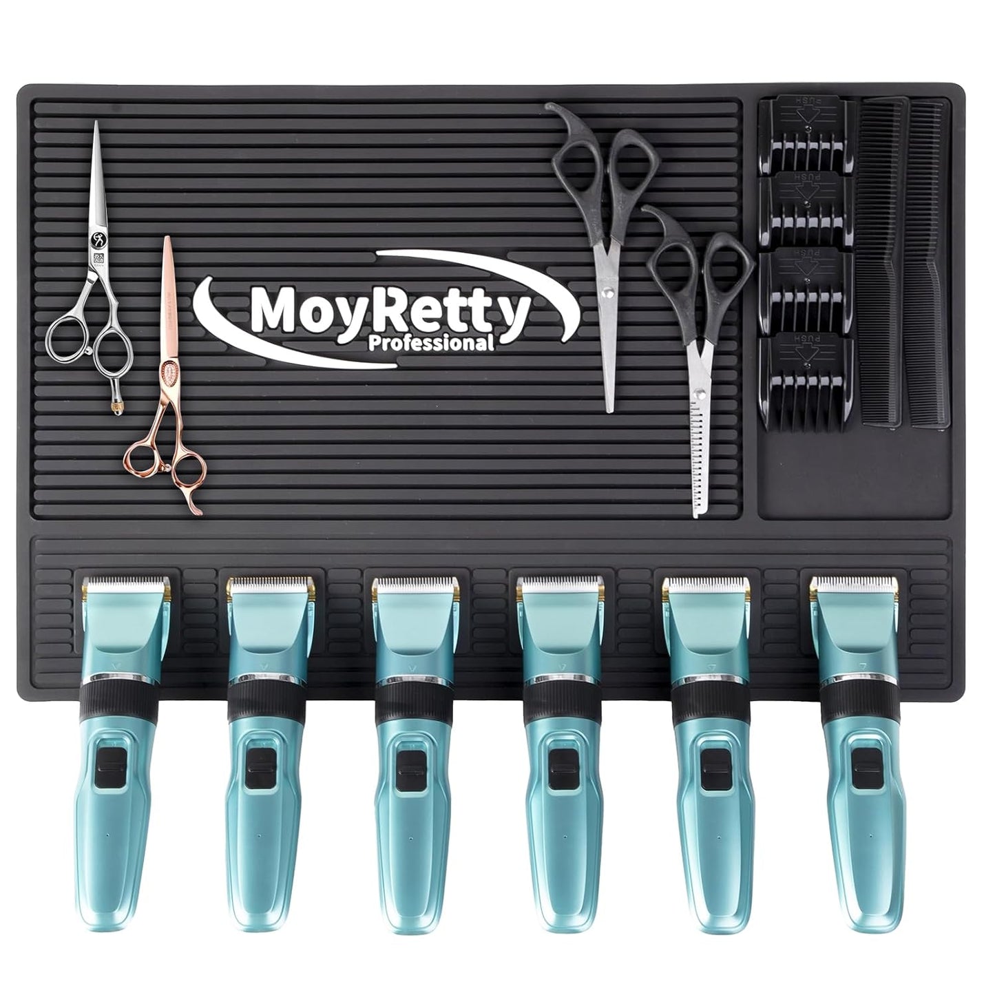 Magnetic Barber Mat for Clippers - 6 Strong Organizer Stations | Anti-Skid Rubber, 18.9" x 12.6", Black