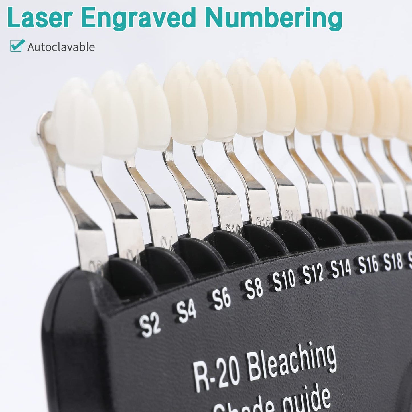 LVCHEN Dental Shade Guide Professional 3D R-20 Tooth Whitening Shade Chart with 20 Colors Teeth Shade Guide with Mirror