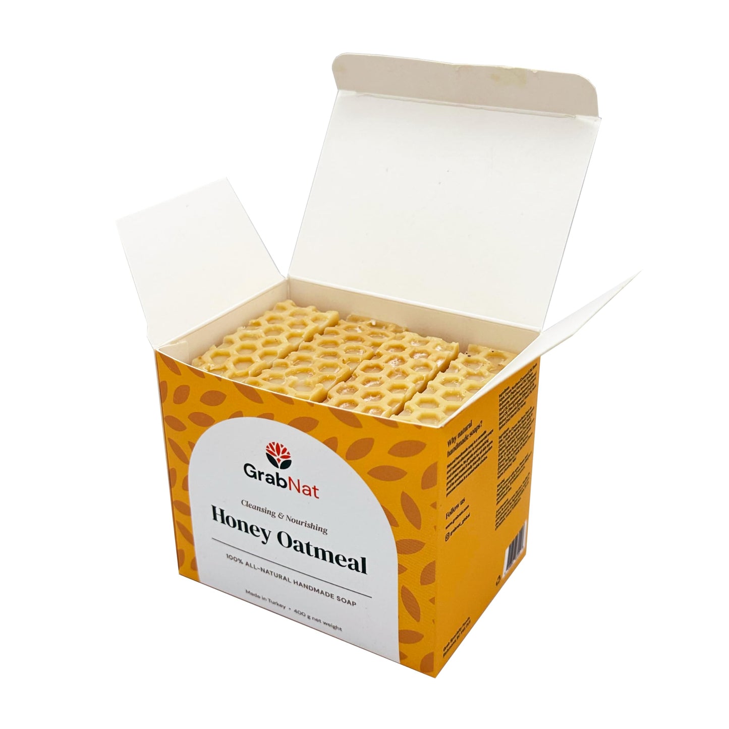 GrabNat 4-Pack Oatmeal Honey Soap | Handmade, All-Natural, Cold-Processed | Gentle Cleanse for Face & Body, Suitable for All Skin Types (4 x100grams/4 x 3.5oz)