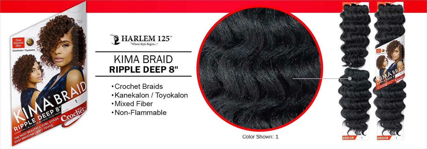 MULTI PACK DEALS! Harlem125 Synthetic Hair Braids Kima Braid Ripple Deep 8" (4-PACK, 1B)