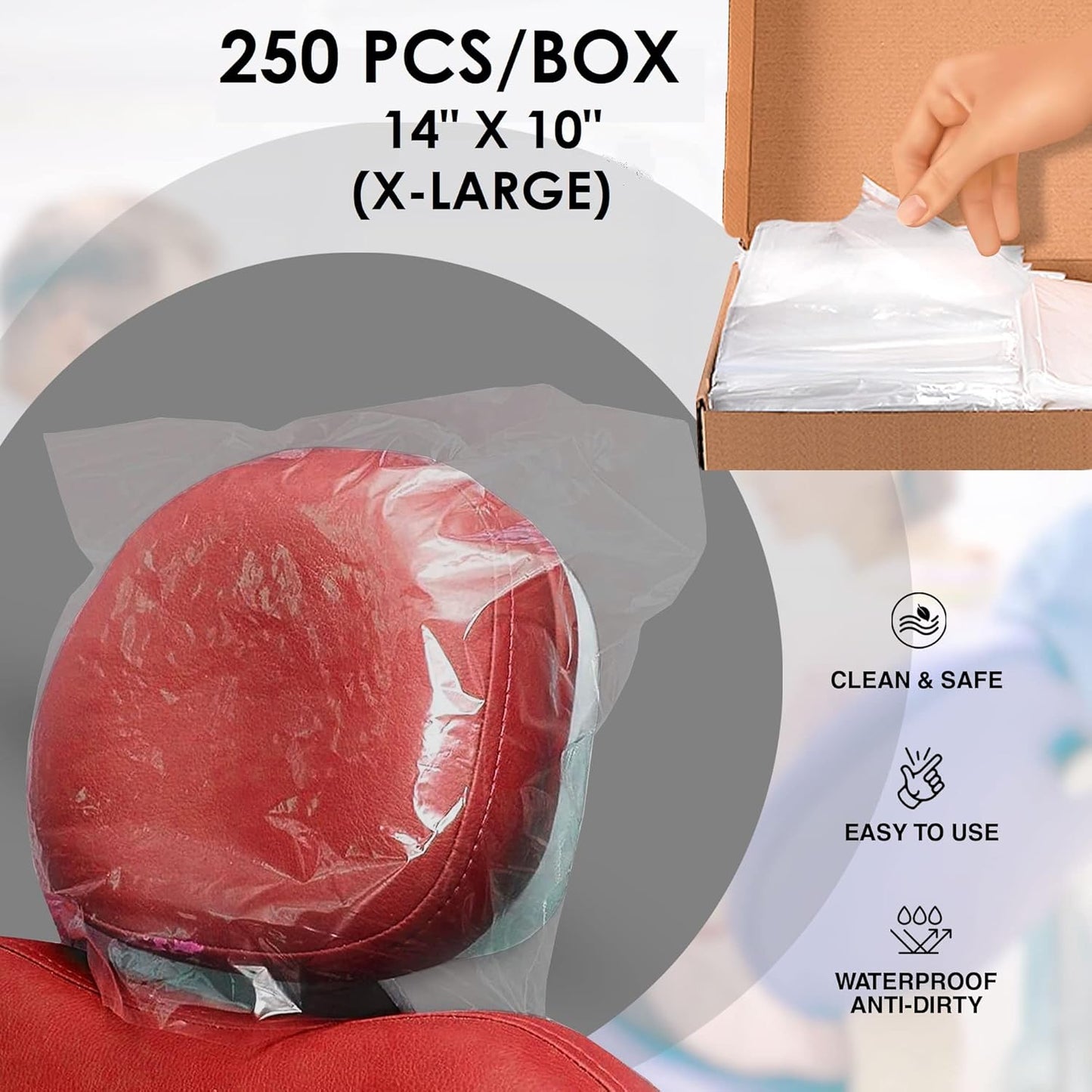 Disposable Dental Headrest Covers - X-Large Clear Plastic Sleeves for Tattoo & Dental Chairs | 14" x 10" | Pack of 250