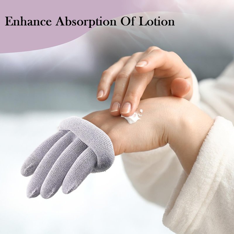 MIG4U Moisturizing Beauty Gloves Touchscreen Overnight Sleeping Glove for Women Dry Hands, Nighttime Lotion, Eczema, SPA, Cosmetic Treatment, Grey Purple 6 Pairs Size s/m