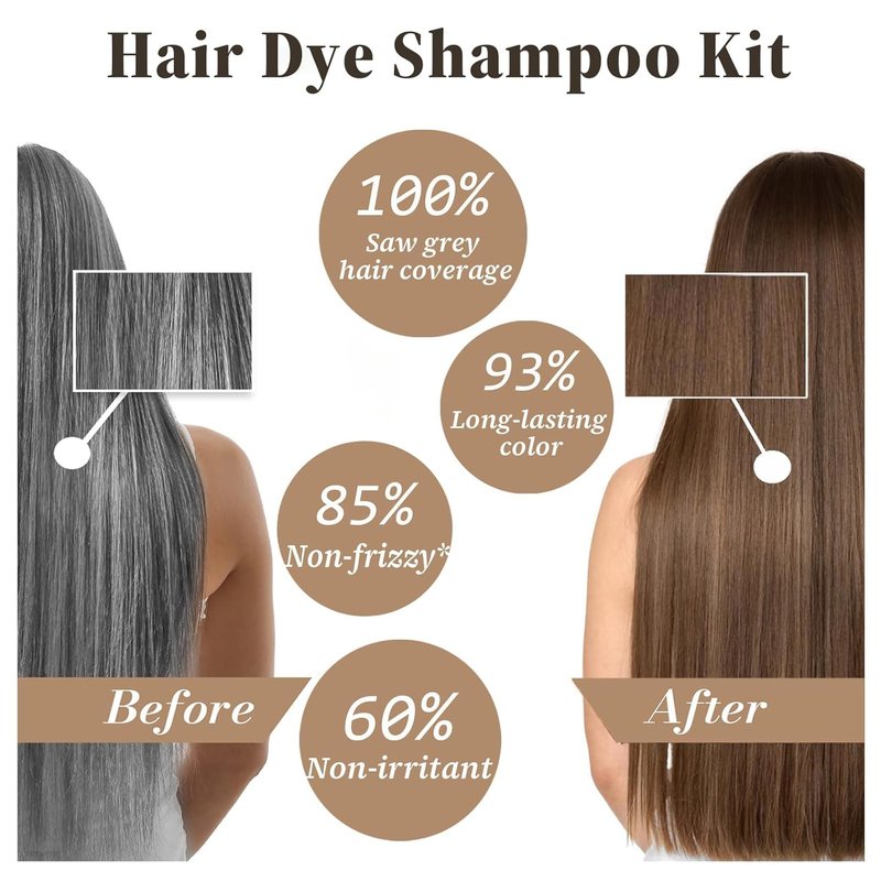 Light Brown Hair Dye Shampoo - 3-in-1 Color Treatment for Gray Coverage | Quick Natural Brown Tint