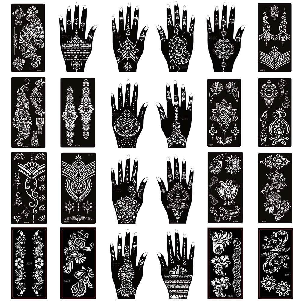 Xmasir Pack of 24 Sheets Temporary Tattoo Templates,Self-Adhesive Henna Indian Arabian Temporary Tattoo Sticker for Body Paint