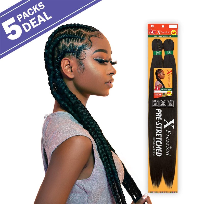 Sensationnal Sensationnel Crochet Braids African Collection 2X X-Pression Pre-Stretched Braid 72 inches (5-pack, 1B)