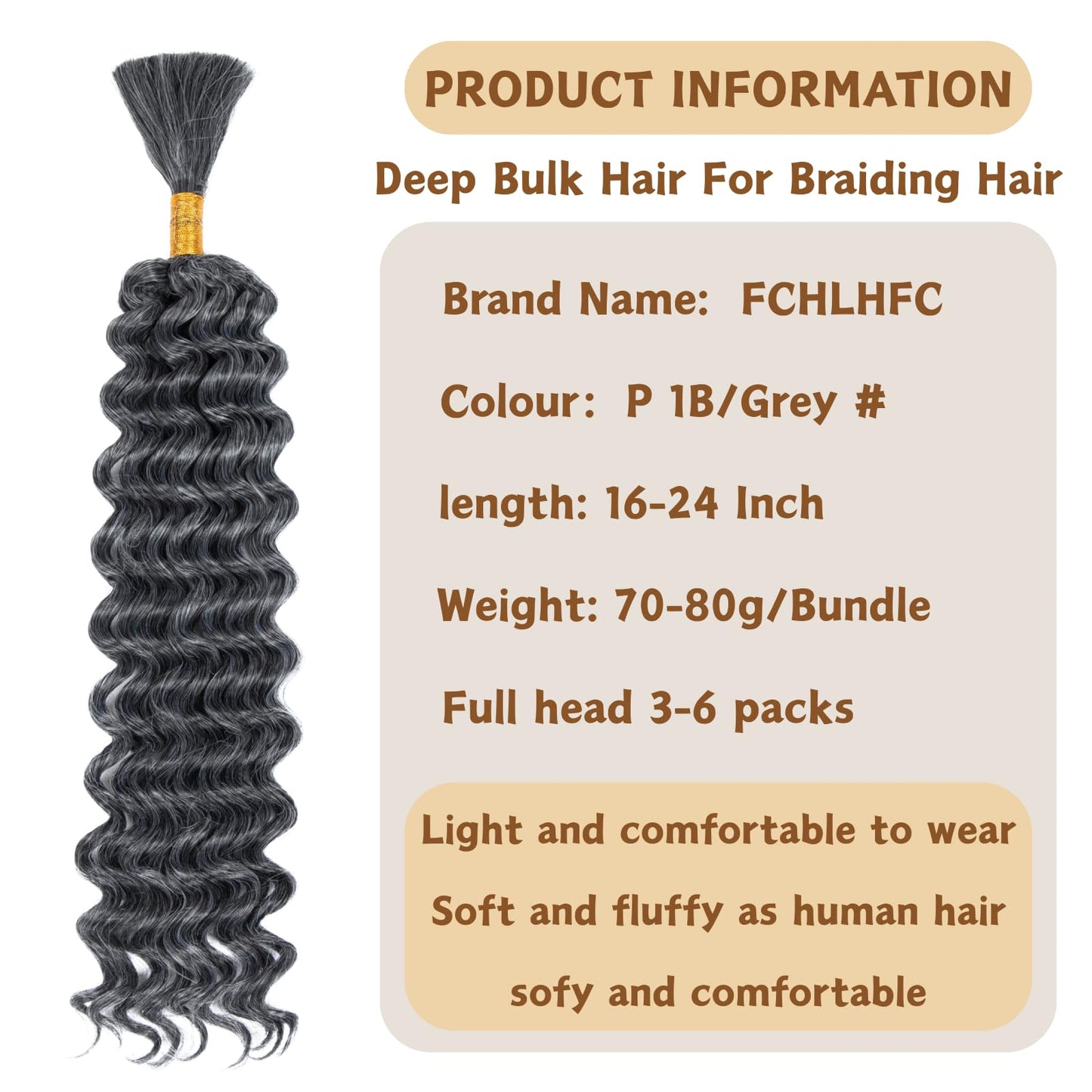 Deep Wave Bulk Hair 4 Bundles/Pack 300g 18 Inch No Weft Deep Wave Bulk Hair for Braiding Extensions for Boho Braids Natural Black Wet and Wavy (18inch P27/30# 4Bundles）