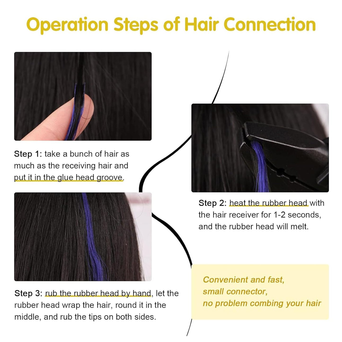 PAWACA Hair Extensions Tools, Professional K Tips Real Human Hair Fusion Machine, Fast Heat-Up Connector Wand Bonding Melting Iron(Black-Pro Adjustable Temperature)