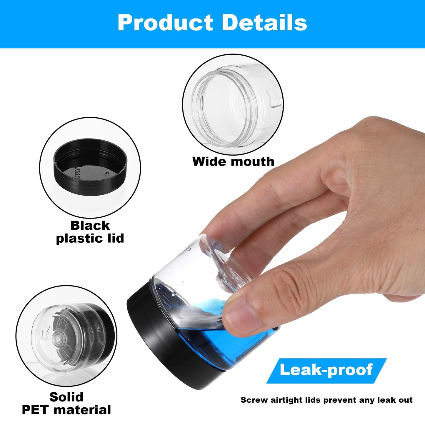 50 Pack 2 Oz Small Plastic Container Jars with Lids and Labels BPA Free, Empty Round Clear Cosmetic Containers Plastic Slime Jars for Lotion, Cream, Ointments, Samples, Travel Storage, Kitchen Use