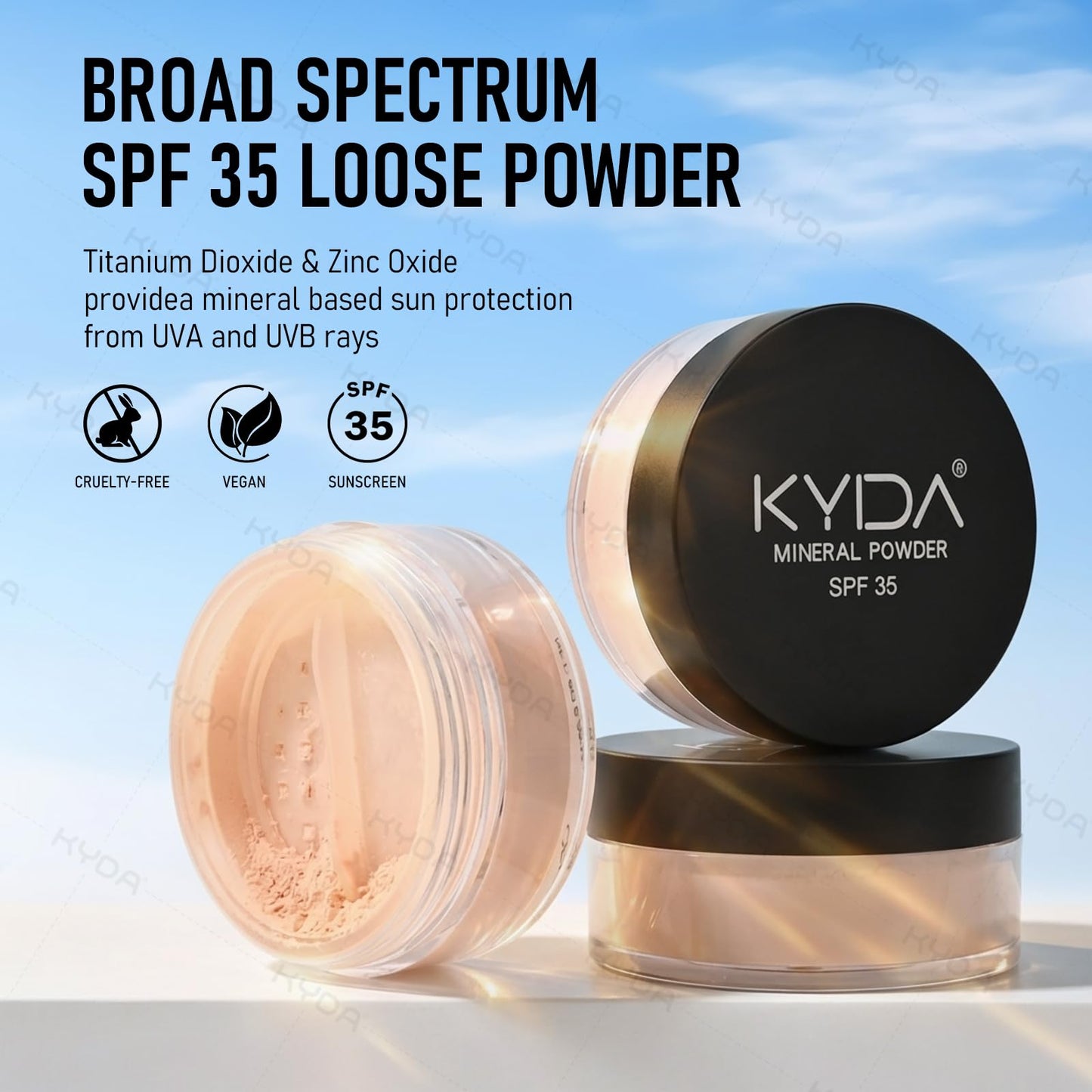 KYDA Mineral Powder Foundation, SPF 35, Lightweight Loose Powder, Skin-Improving, Buildable Coverage, Natural Glow Base Makeup, 0.28 oz, Medium Beige