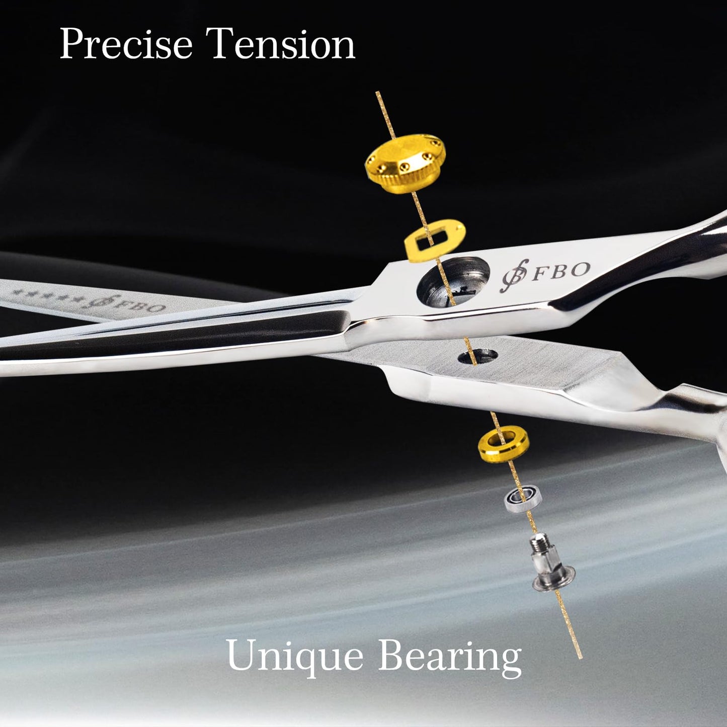 FBO Pro Hair Scissors 6.5" - 440C Steel, Precision Blades, Sharp Durable & Smooth Cutting, for All Hair Types, Home & Salon Use (Golden)