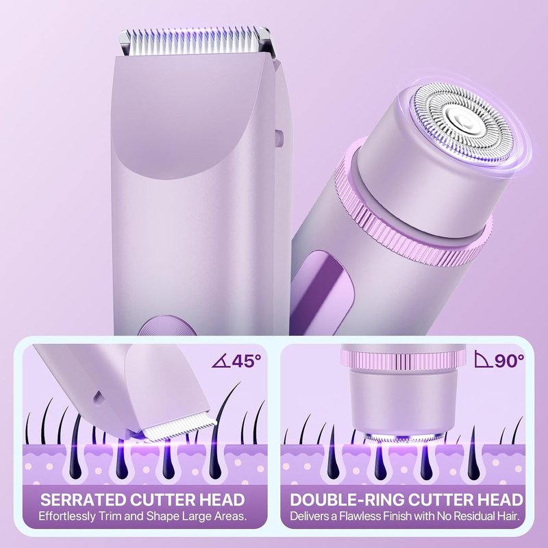 Bikini Trimmer for Women - Painless Electric Razor for Body, Leg & Facial Hair | Rechargeable Waterproof Shaver, Purple
