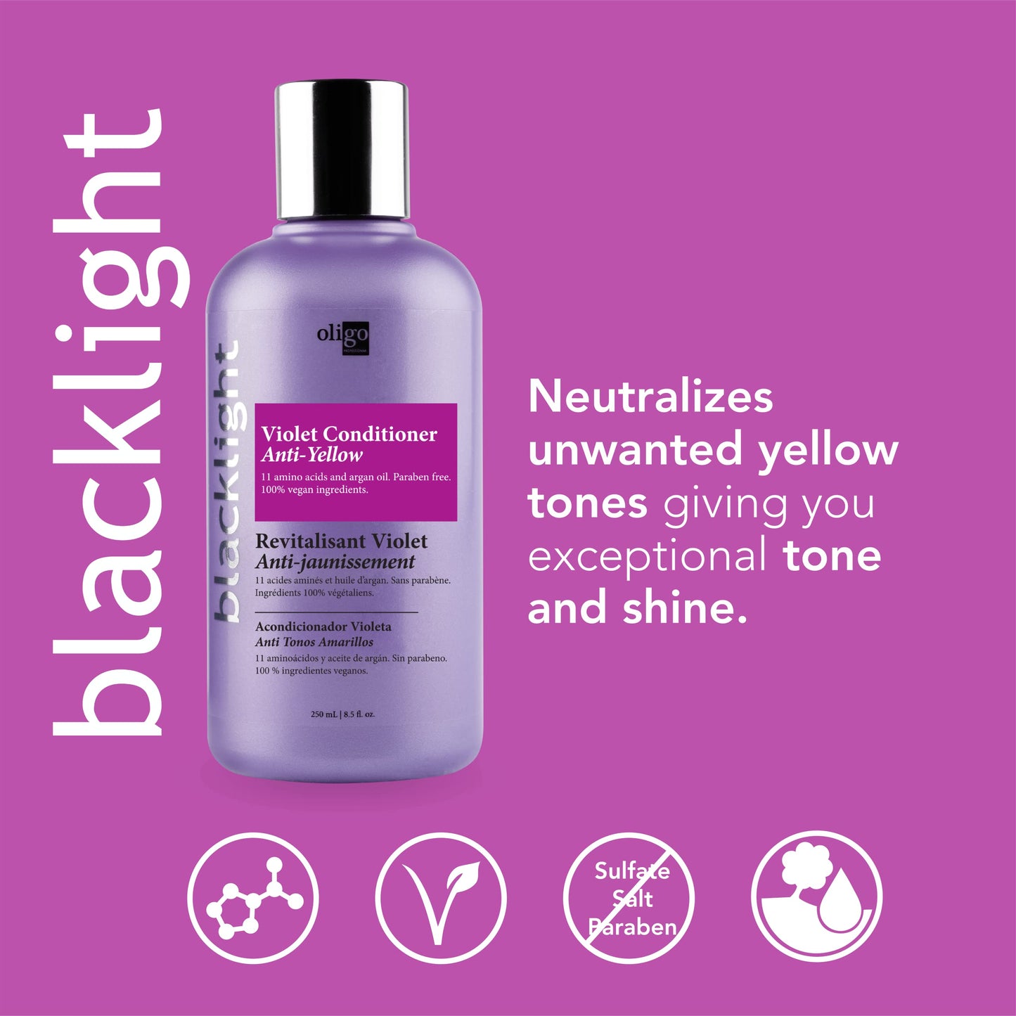 Oligo Professionnel - Blacklight Violet Conditioner - Purple Conditioner for blondes - Vegan - Eliminate Yellow Tones - Refresh Faded Highlights - Argan oil - Hydrating Formula - 8.5oz