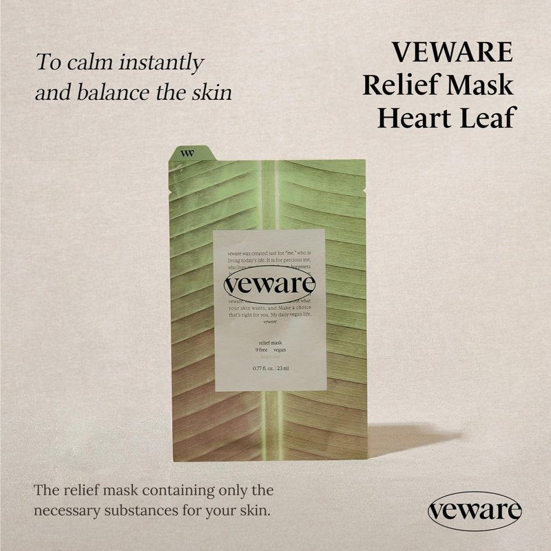 Veware Relief Mask 10pcs For Calming the skin Facial sheet mask for face, Immediate Calming Korean Facial Mask 10ea sheet mask set (Heartleaf/Madecassoside) (Heartleaf)