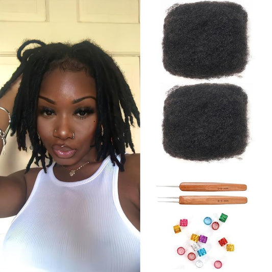 Afro Kinky Bulk Human Hair - 100% Human Hair for Dreadlock Extensions | 10 Inch Natural Black, Pack of 2