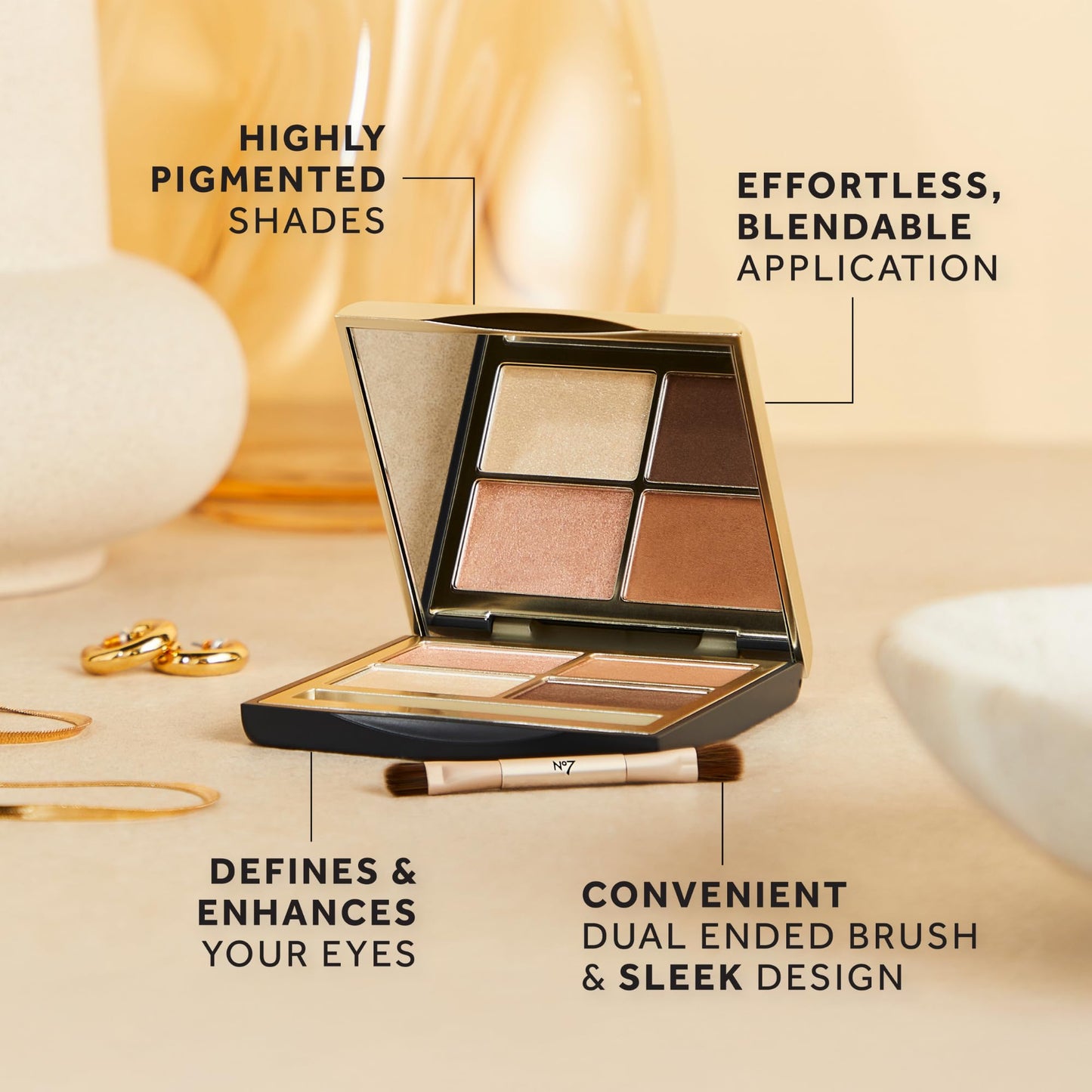 No7 Pro Artist Eyeshadow Palette - High-Pigment Eye Makeup with a Lasting Finish & Blendable Formula - Includes Matte & Shimmer Eyeshadow to Create Versatile Looks - Center of Attention (0.25 oz)