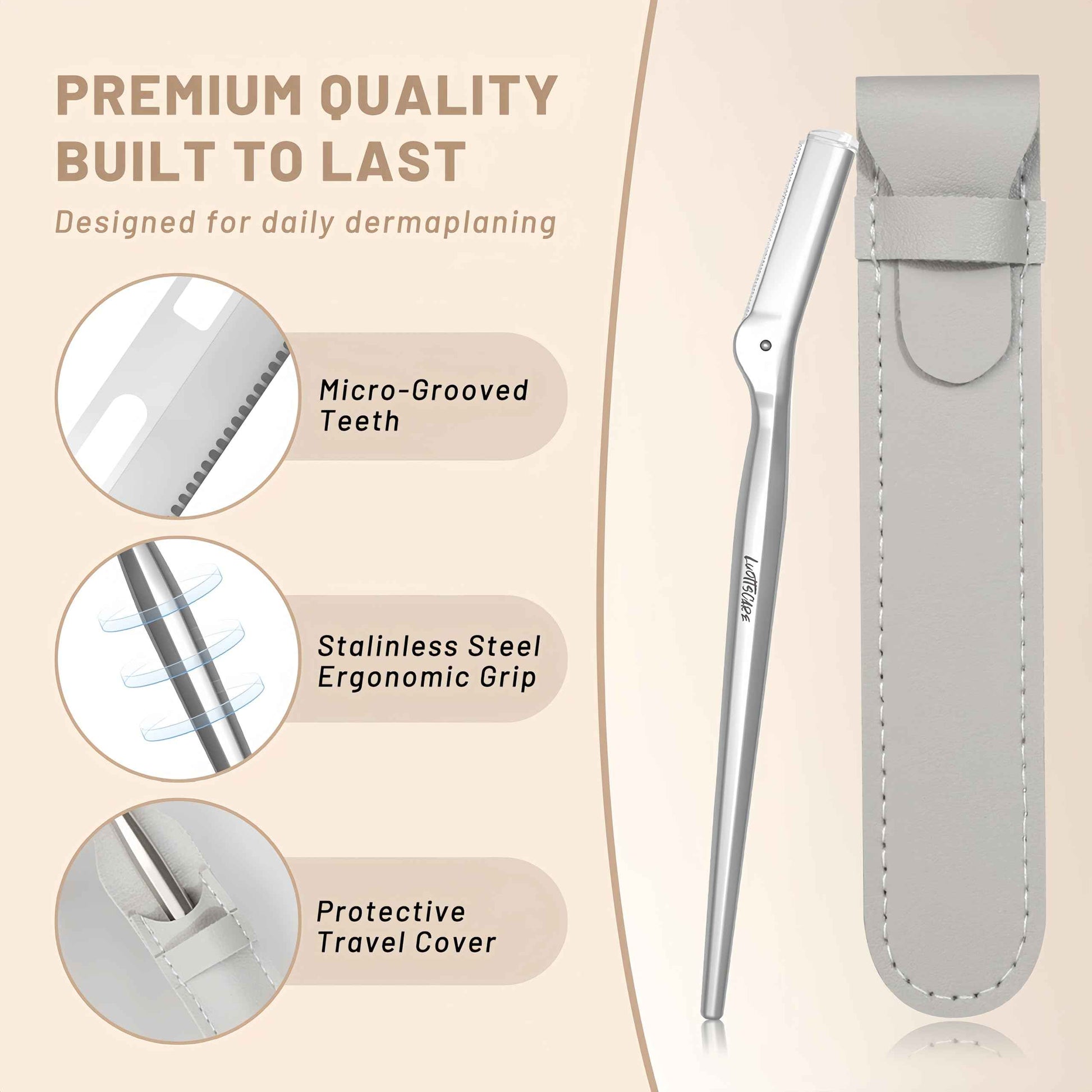 LuottsCare Stainless Steel Eyebrow Razor - Face Razors with Travel Cover & 10 Refill Blades, Eyebrow Brush - Help Exfoliate and Smooth Skin for Eyebrow, Leg, BIKINI, Facial, Beard Remove - L