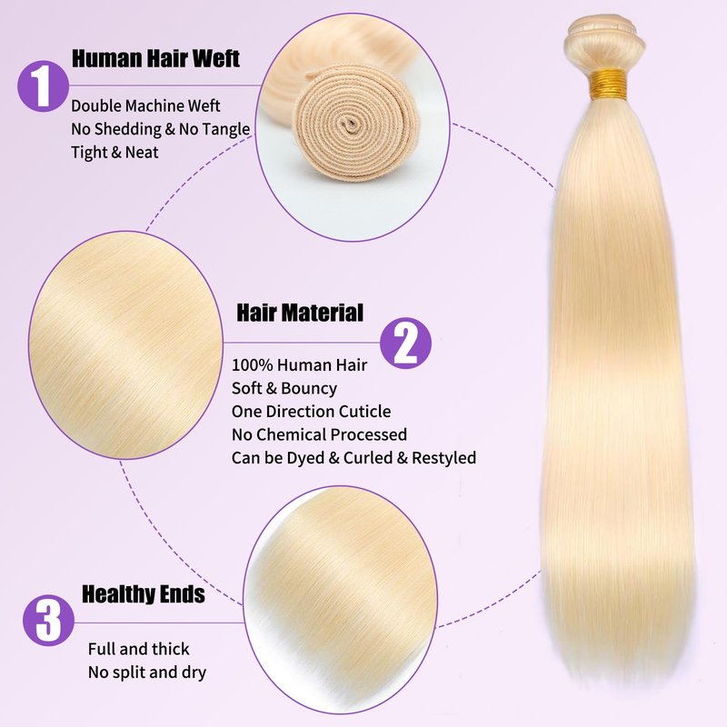 613 Bundles Human Hair 18 Inch Straight Blonde Bundles Human Hair 100% Unprocessed 12A Grade Brazilian Virgin Raw Hair Quick Weave 1 Bundles Hair Extensions for Women
