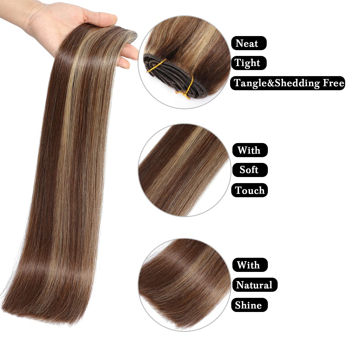 Clip in Hair Extensions Real Human Hair for Women Invisible Natural Straight Seamless Clip on Hair Extensions 8pcs Double Weft 2.8oz/70g (#4P/27 Medium Brown/Dark Blonde, 18 Inch)