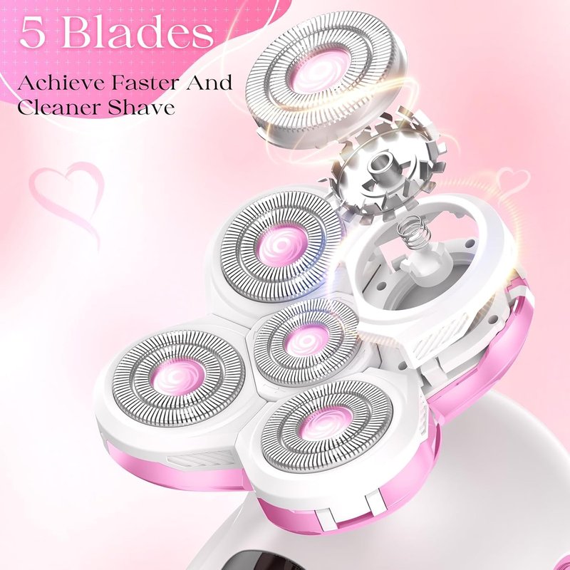 Electric Razors for Women, Rechargeable Rotary Painless Shaver for Legs Bikini Facial Hair Removal, Cordless Womens Trimmer for Lady Grooming, Body Wet/Dry Razor Water Resistant Grooming Kit (Cherry)