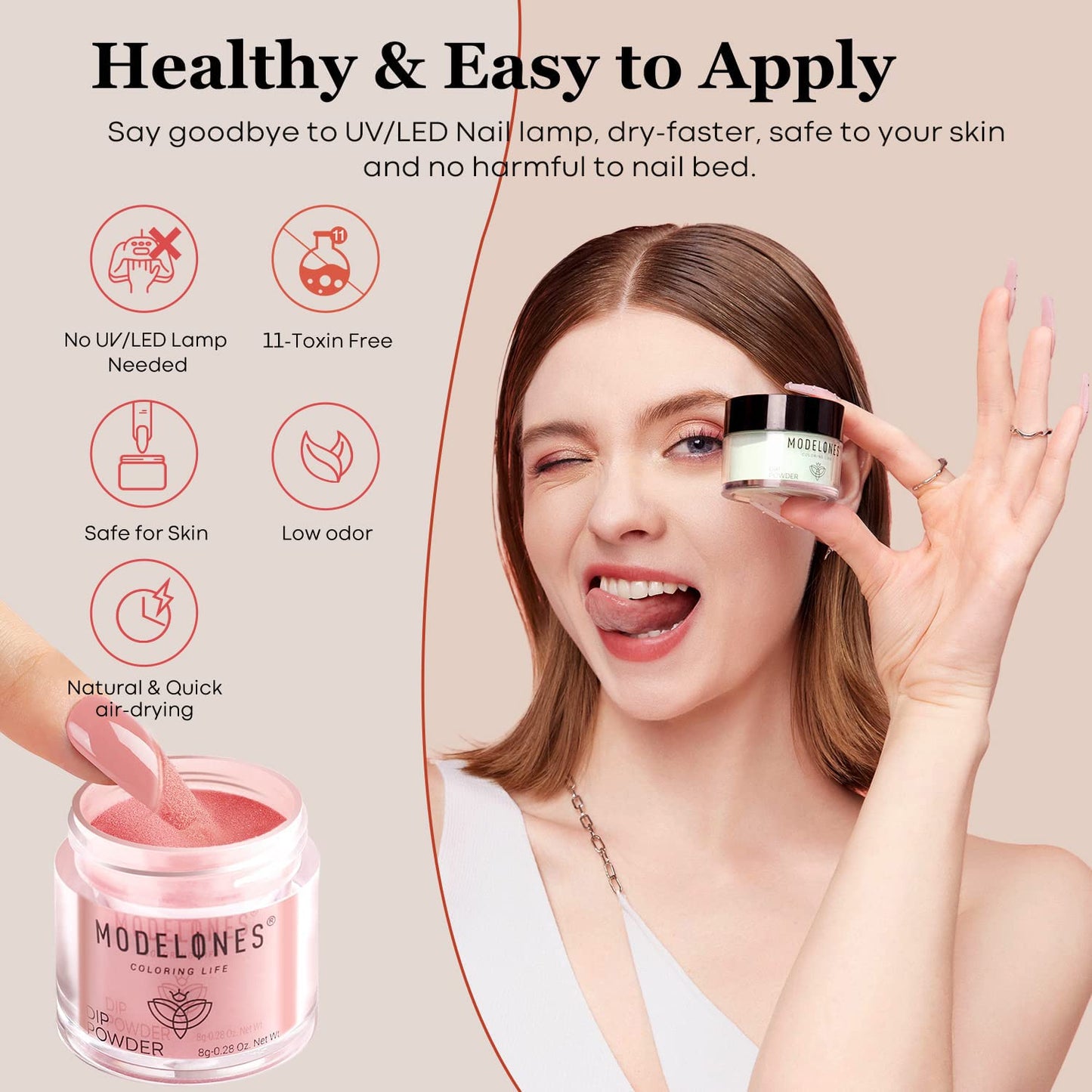 Modelones Dip Powder Nail Kit - 42 Pcs with 30 Colors of Nude Pink Dipping Powder | Essential Liquid Set for DIY Nail Art