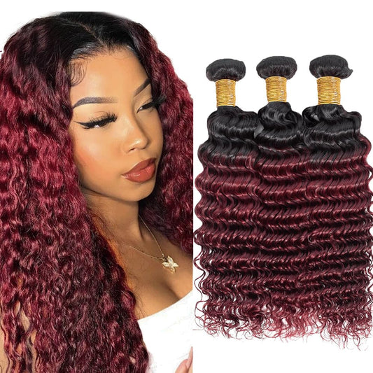 Red Bundles Human Hair Color Burgundy Deep Wave Bundles Brazilian Unprocessed Virgin Hair 10 12 14 Inch For Women
